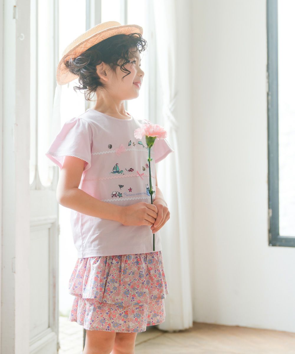 ベビー服 女の子 イルカ 魚 貝殻 マリン Tシャツ ピンク(02)モデル画像