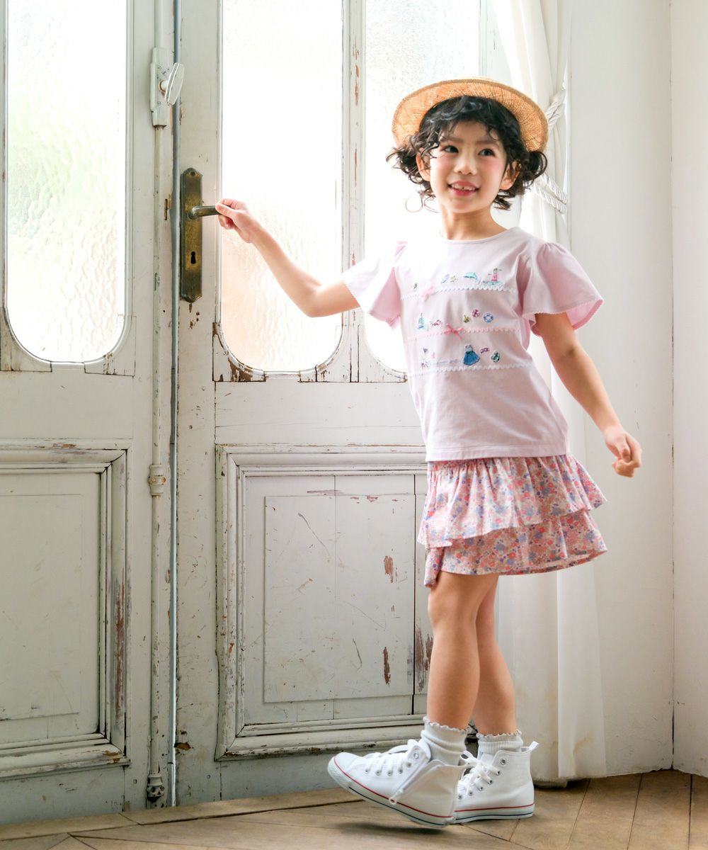 ベビー服 女の子 イルカ 魚 貝殻 マリン Tシャツ ピンク(02)モデル画像