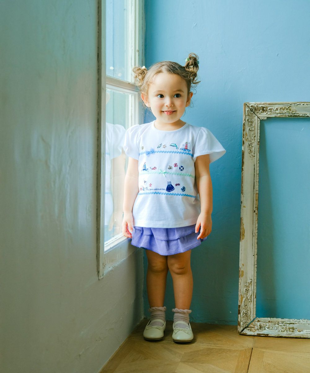 ベビー服 女の子 イルカ 魚 貝殻 マリン Tシャツ オフホワイト(11) モデル画像3