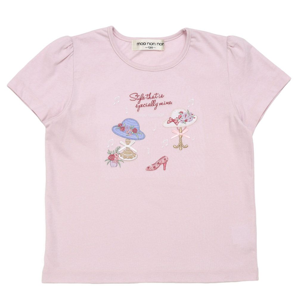 ベビー服 女の子 帽子アップリケ 音符 綿100％ Tシャツ ピンク(02) 正面