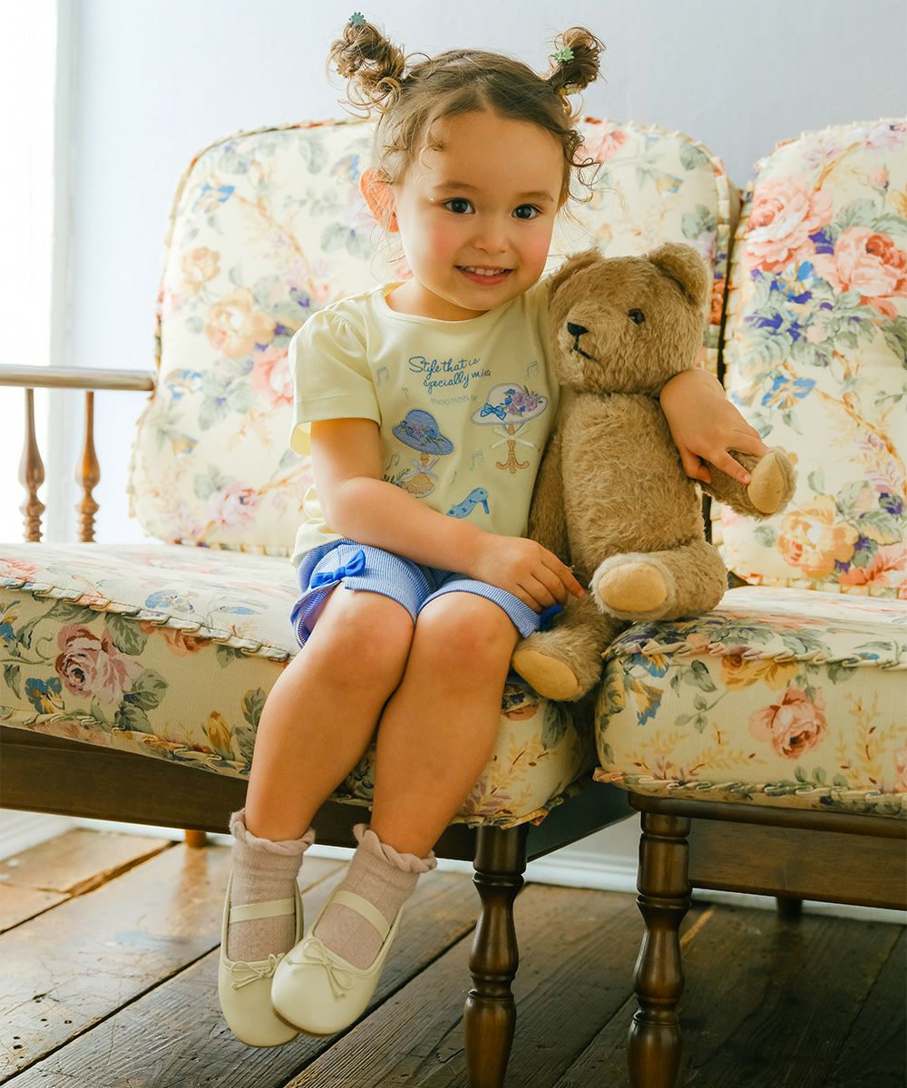 ベビー服 女の子 帽子アップリケ 音符 綿100％ Tシャツ イエロー(04) モデル画像3