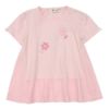 ベビー服 女の子 Aライン ストライプ 切り替え お花 Tシャツ ピンク(02) 正面