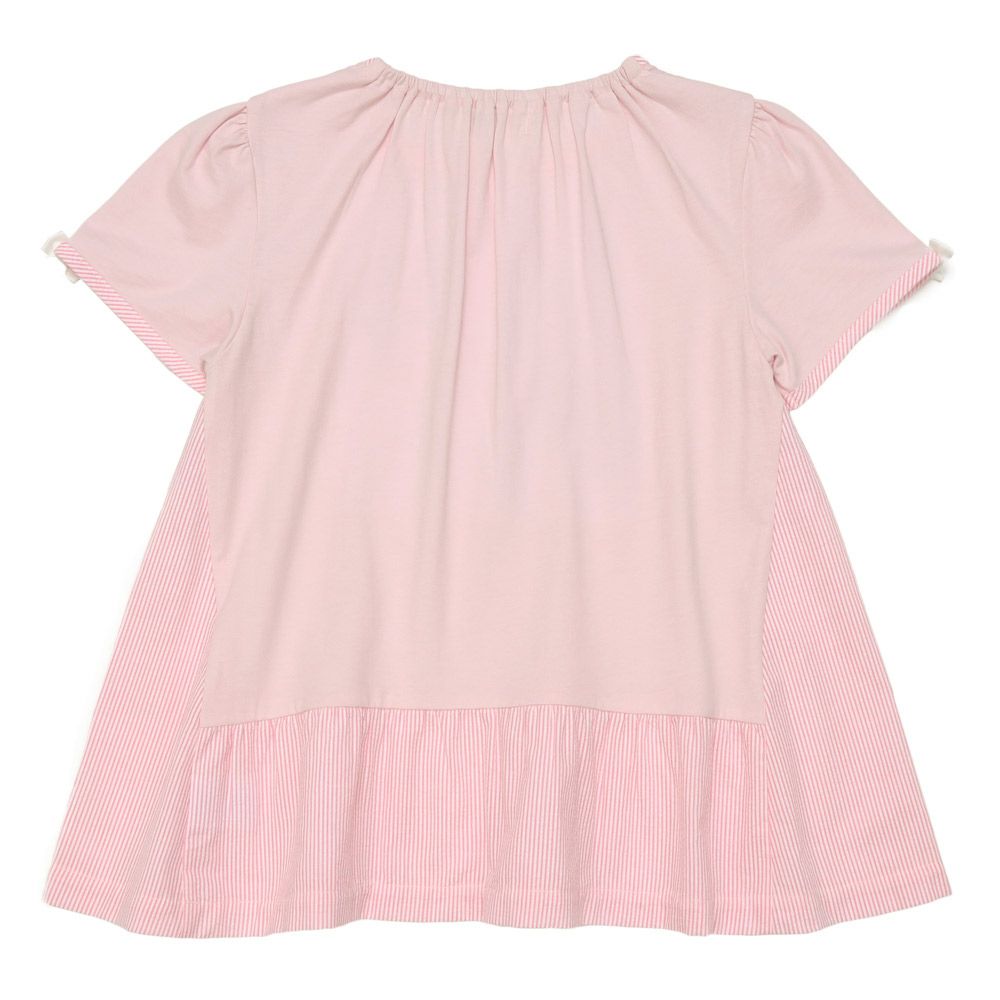 ベビー服 女の子 Aライン ストライプ 切り替え お花 Tシャツ ピンク(02) 背面