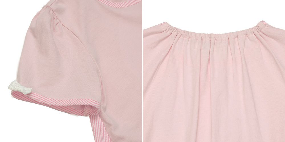 ベビー服 女の子 Aライン ストライプ 切り替え お花 Tシャツ ピンク(02) デザインポイント2