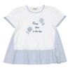 ベビー服 女の子 Aライン ストライプ 切り替え お花 Tシャツ オフホワイト(11) 正面