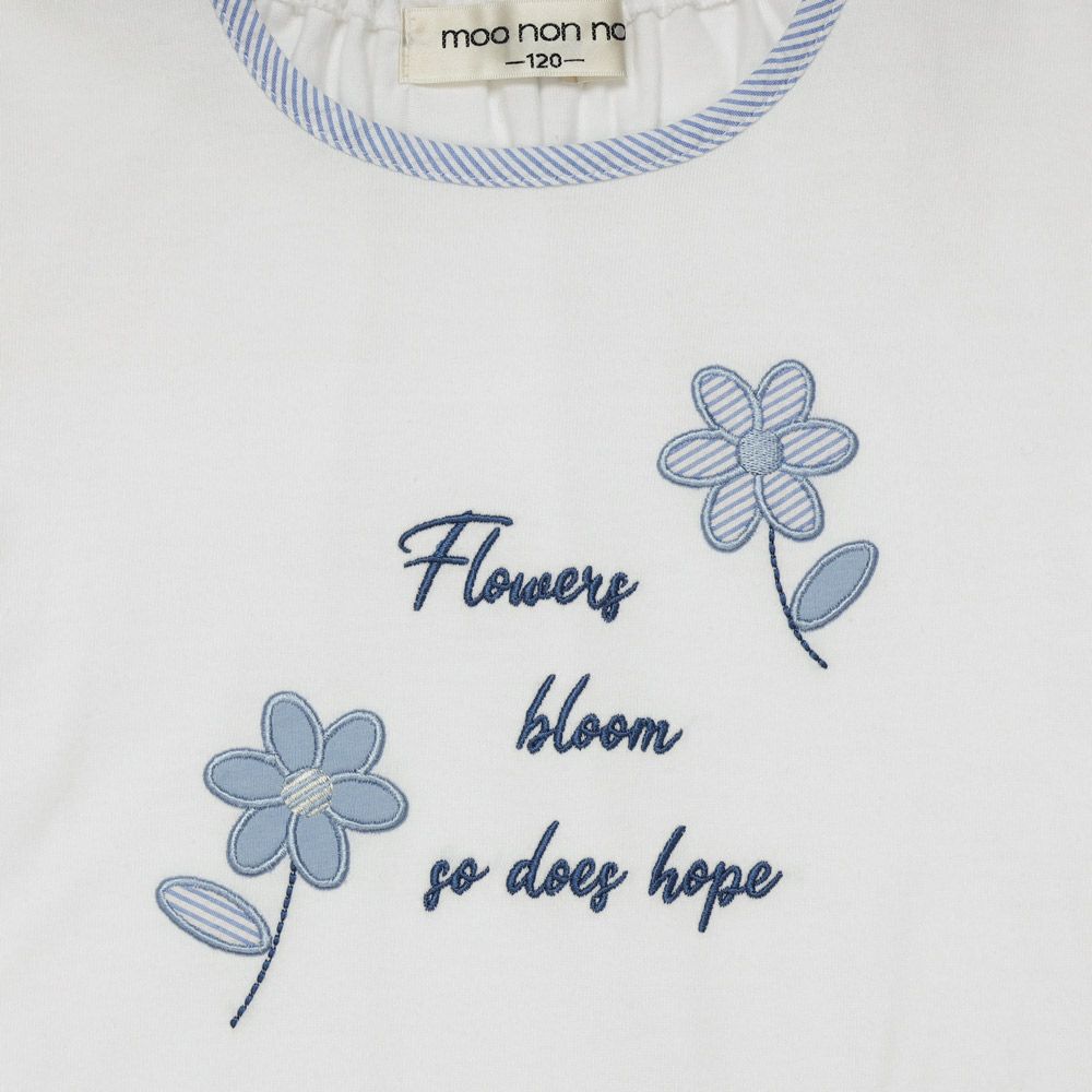 ベビー服 女の子 Aライン ストライプ 切り替え お花 Tシャツ オフホワイト(11) デザインポイント1