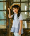 ベビー服 女の子 Aライン ストライプ 切り替え お花 Tシャツ オフホワイト(11) モデル画像アップ