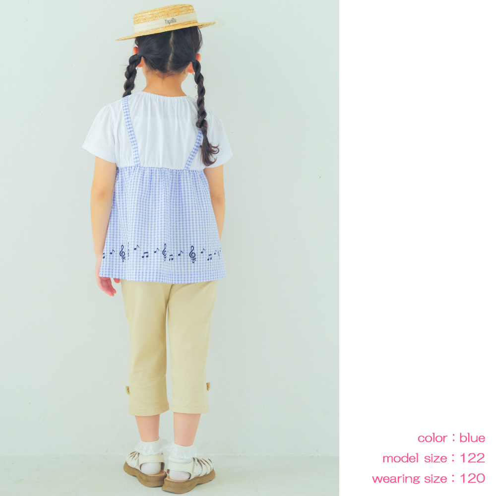 ベビー服 女の子 ギンガムチェック 重ね着風 Tシャツ ホワイト×ブラック(10) デザインポイント2