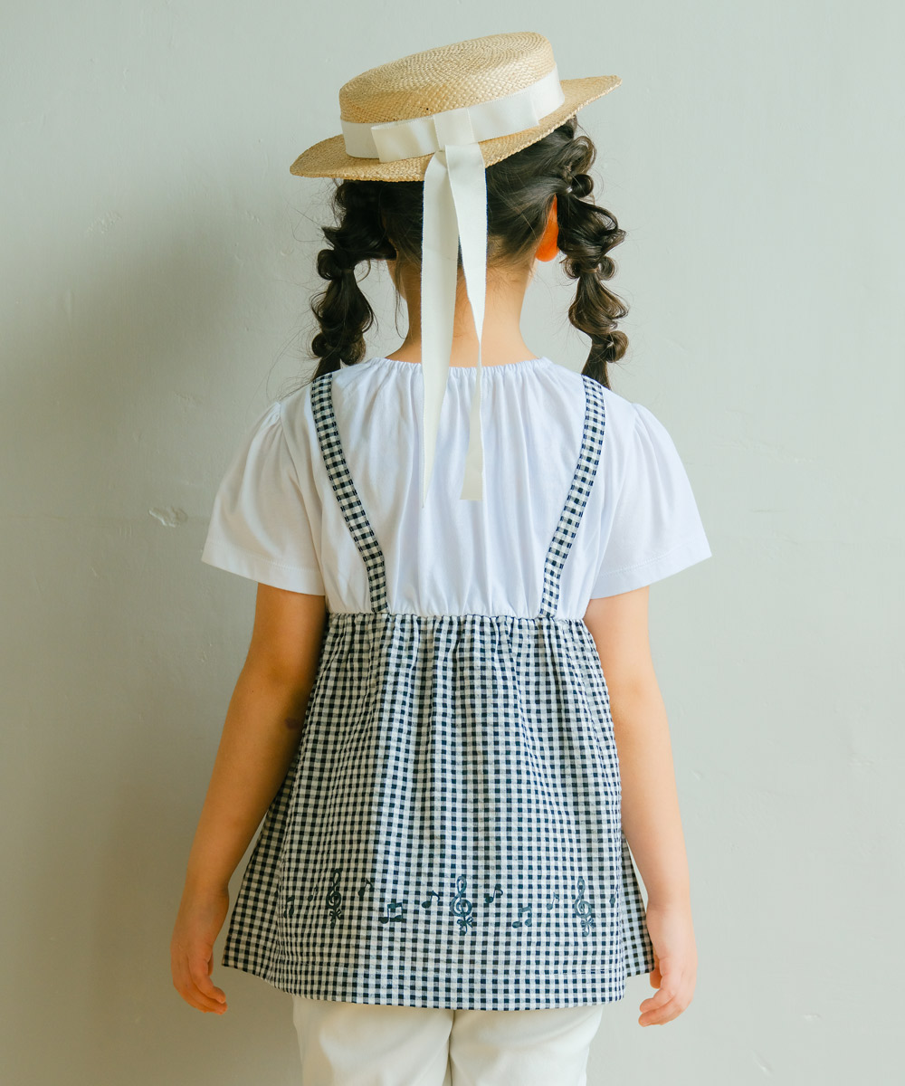 ベビー服 女の子 ギンガムチェック 重ね着風 Tシャツ ホワイト×ブラック(10) モデル画像4