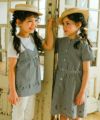 ベビー服 女の子 ギンガムチェック ＆ 音符 ワンピース ホワイト×ブラック(10) モデル画像1