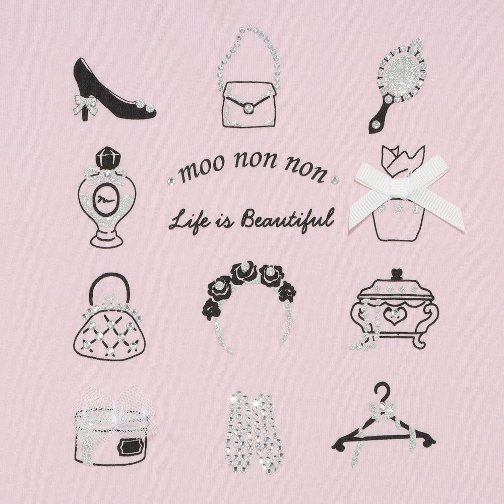 子供服 女の子 バッグ＆シューズ柄プリント 長袖Tシャツ ピンク(02) デザインポイント1