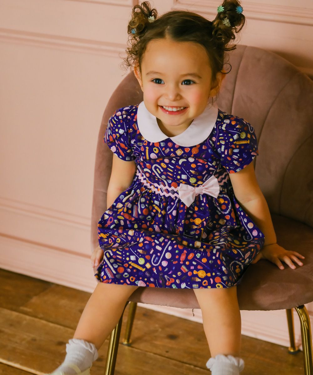 ベビー服 女の子 日本製 リバティプリント使用  スイーツ ワンピース パープル(91) モデル画像2