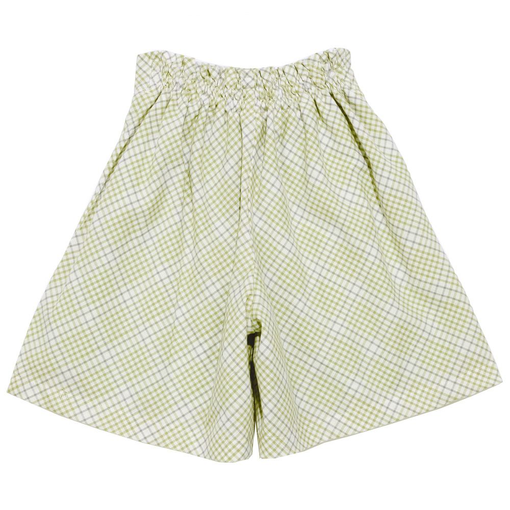 子供服 女の子 綿100％ チェック柄 くるみボタン キュロット グリーン(08) 背面