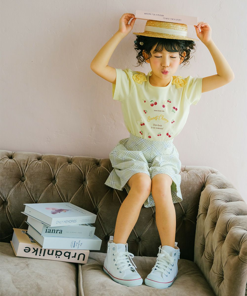 子供服 女の子 綿100% チェック柄キュロットパンツ グリーン(08) モデル画像2