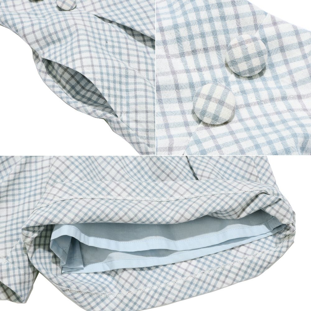 子供服 女の子 綿100％ チェック柄 くるみボタン キュロット ブルー(61) デザインポイント1