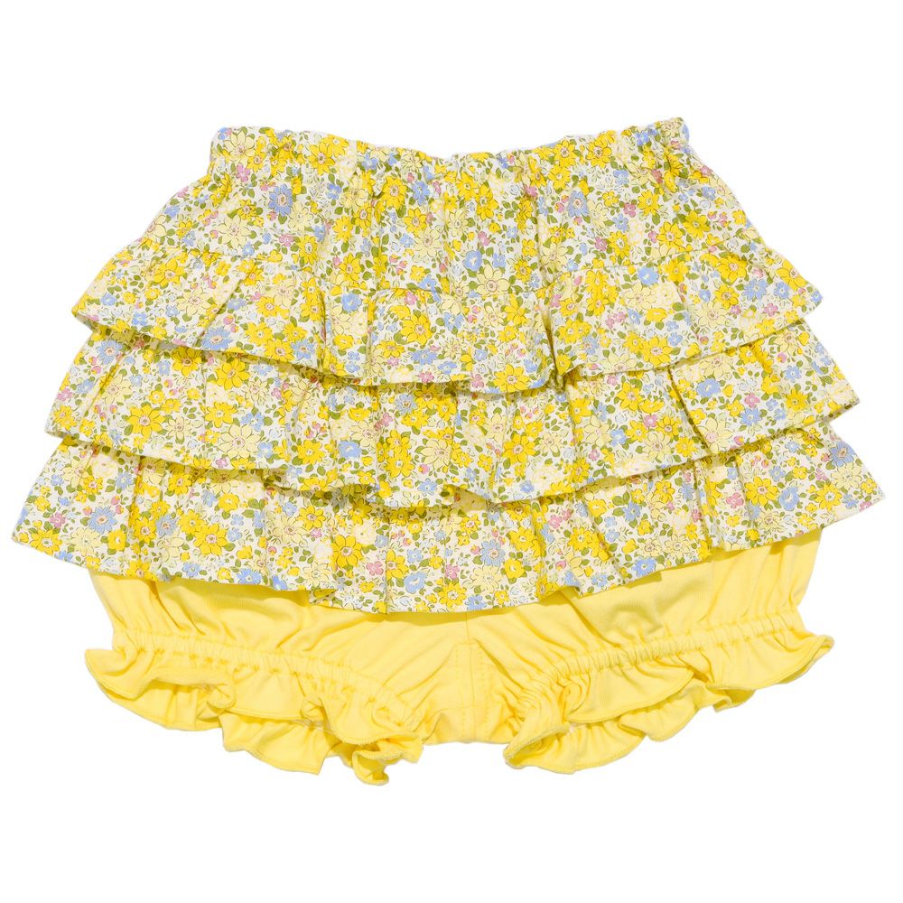 子供服 女の子 綿100％ 小花柄 フリルつき かぼちゃパンツ イエロー(04) 正面