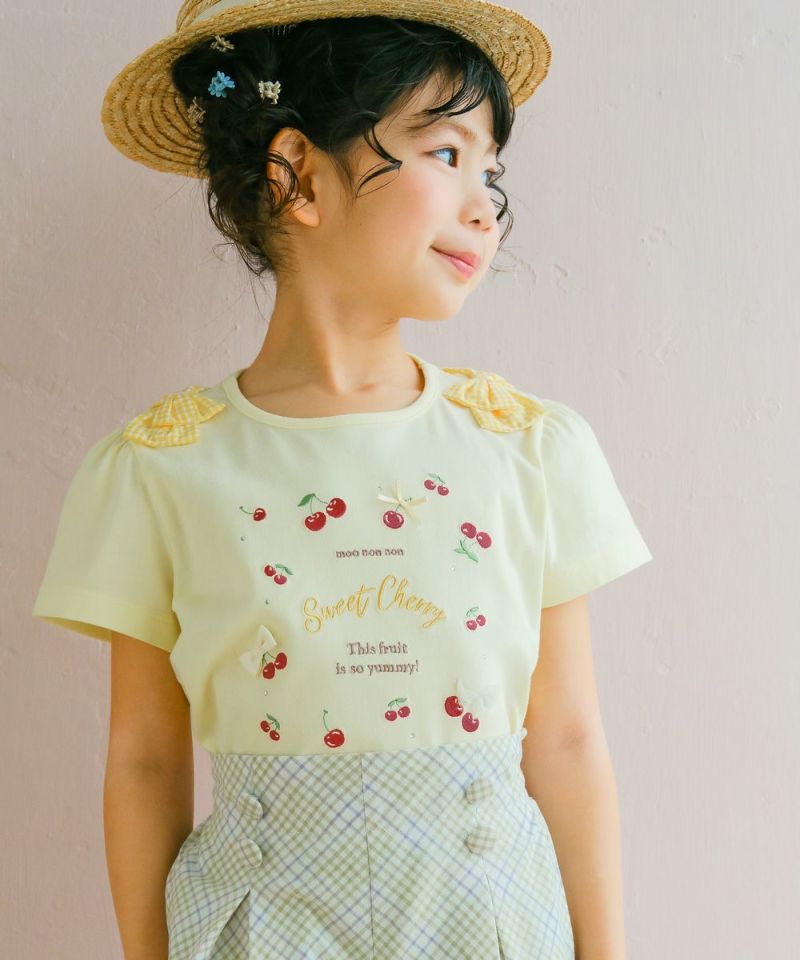 ベビー服 女の子 ギンガムチェック リボン ＆ さくらんぼ Tシャツ