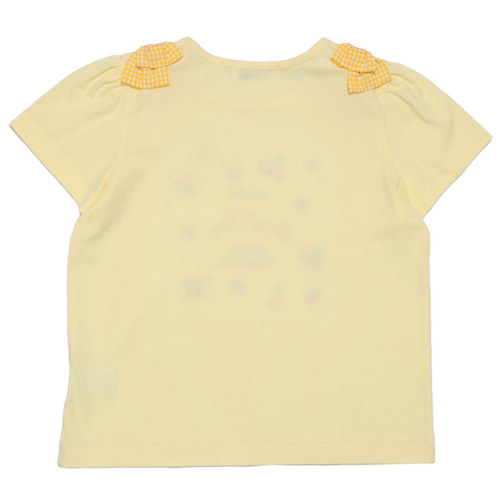 ベビー服 女の子 ギンガムチェック リボン ＆ さくらんぼ Tシャツ イエロー(04) 背面