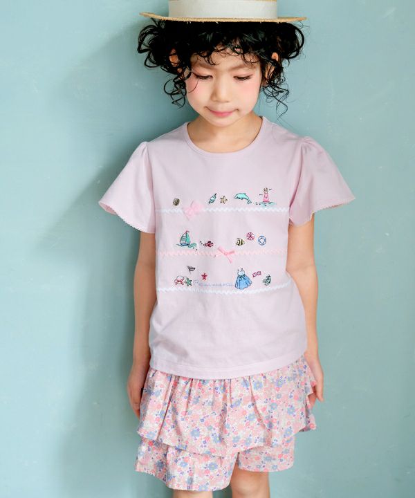 ベビー服 女の子 綿100% 小花柄 フリル キュロットパンツ ピンク(02) モデル画像3