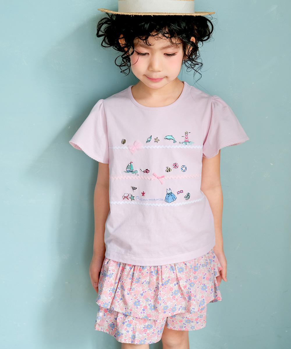 ベビー服 女の子 綿100% 小花柄 フリル キュロットパンツ ピンク(02) モデル画像3