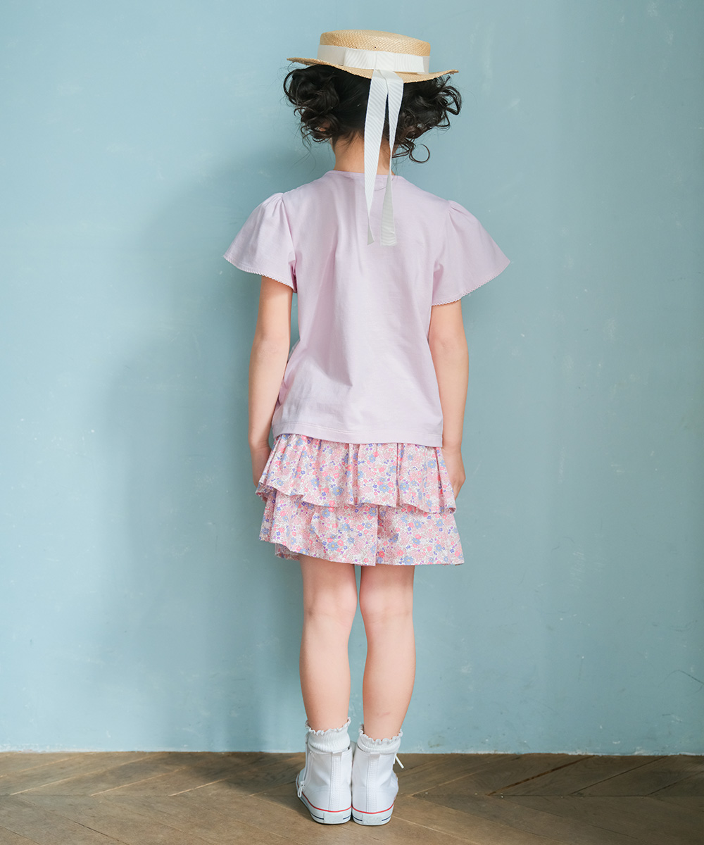 ベビー服 女の子 綿100% 小花柄 フリル キュロットパンツ ピンク(02) モデル画像4