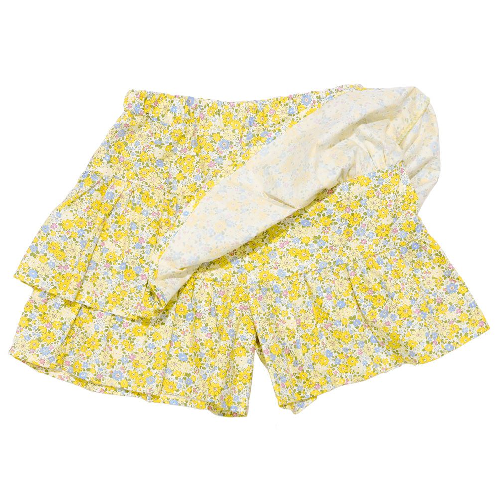 ベビー服 女の子 綿100% 小花柄 フリル キュロットパンツ イエロー(04) 背面
