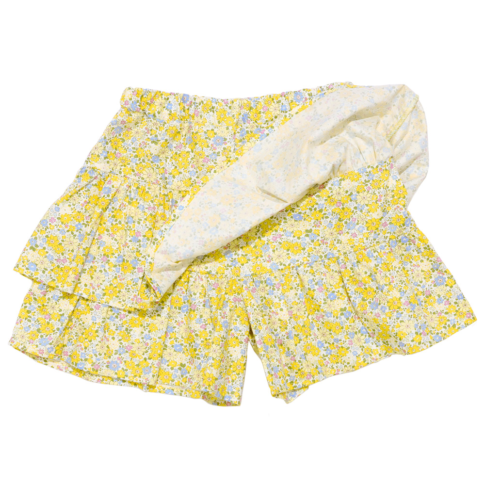 ベビー服 女の子 綿100% 小花柄 フリル キュロットパンツ イエロー(04) 背面