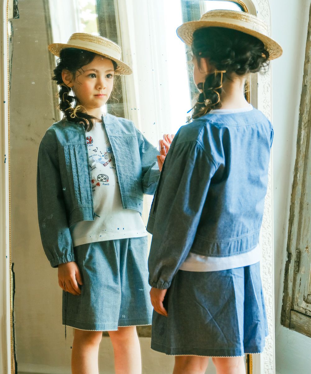 子供服 女の子 ダンガリー 音符刺繍 キュロット ネイビー(06) モデル画像4