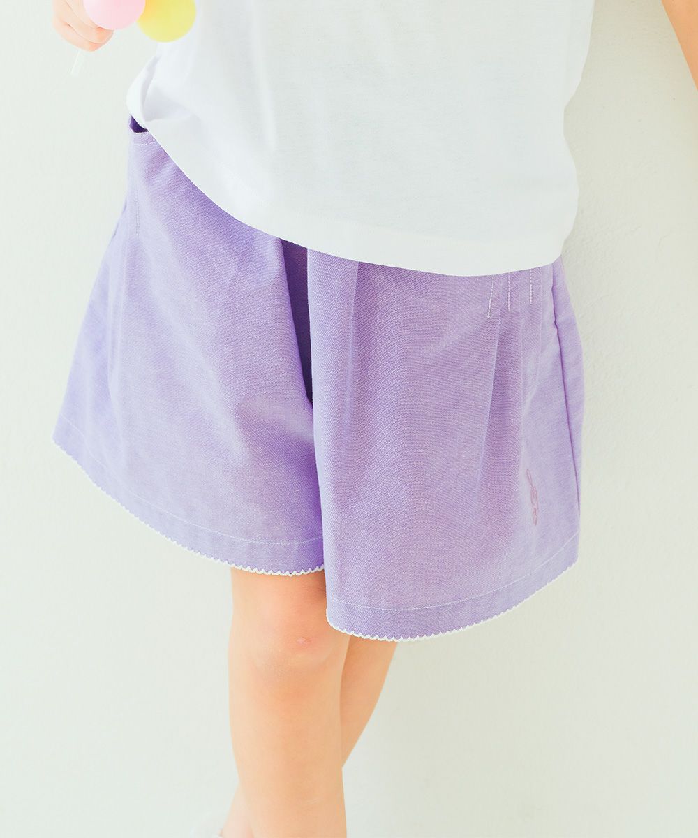 子供服 女の子 ダンガリー 音符刺繍 キュロット パープル(91) モデル画像1