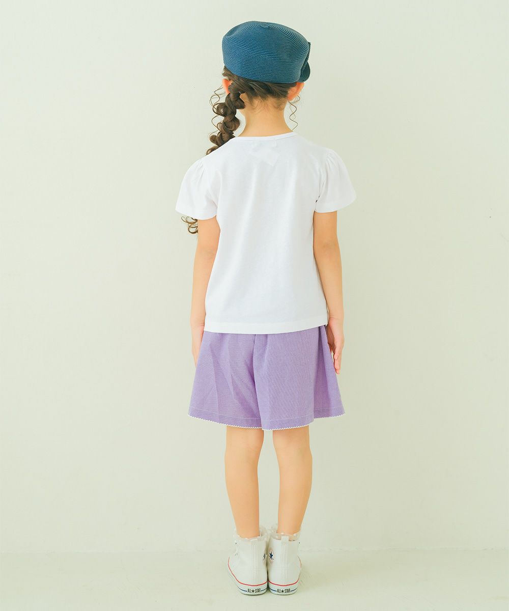 子供服 女の子 ダンガリー 音符刺繍 キュロット パープル(91) モデル画像3