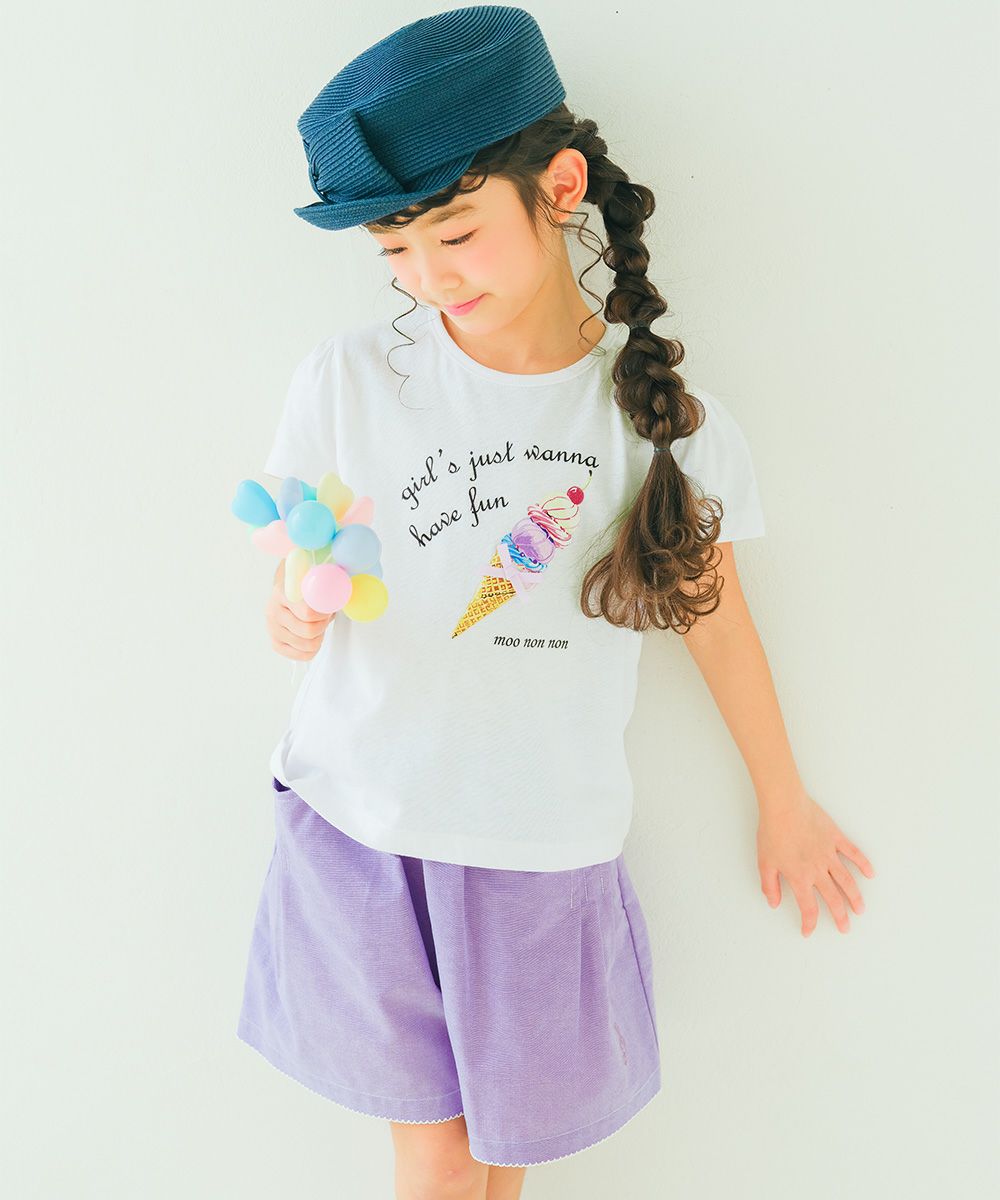 子供服 女の子 ダンガリー 音符刺繍 キュロット パープル(91) モデル画像4