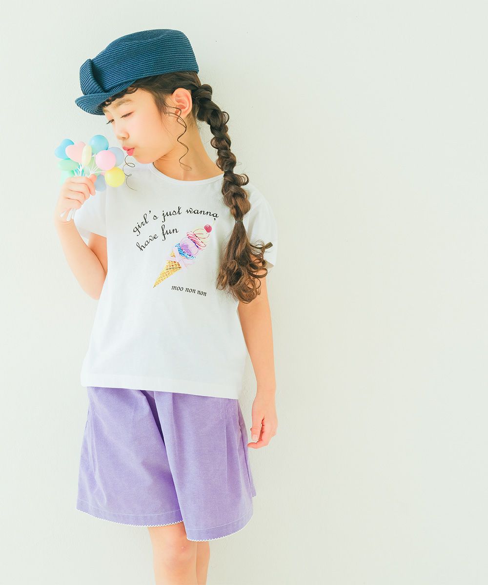 子供服 女の子 ダンガリー 音符刺繍 キュロット パープル(91) モデル画像5