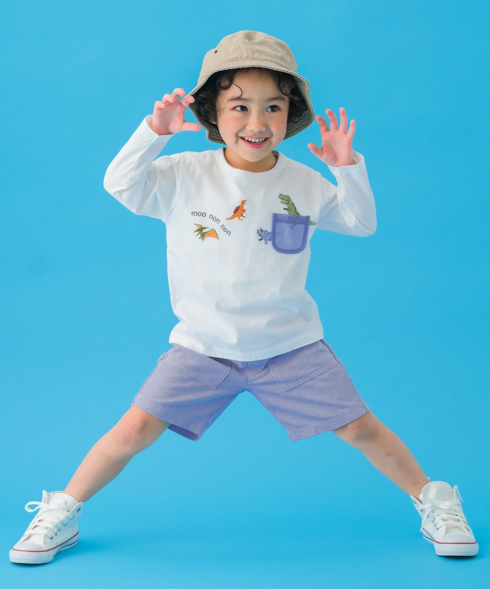 ベビー服 男の子 メッシュポケット付き 恐竜 刺繍 長袖 Tシャツ オフホワイト(11) モデル画像1