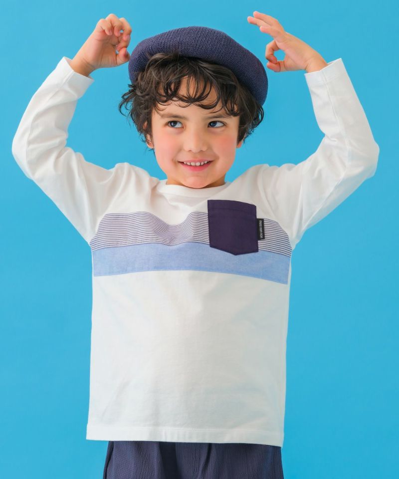 子供服 男の子 ポケット付き 異素材切替え 長袖 Tシャツ