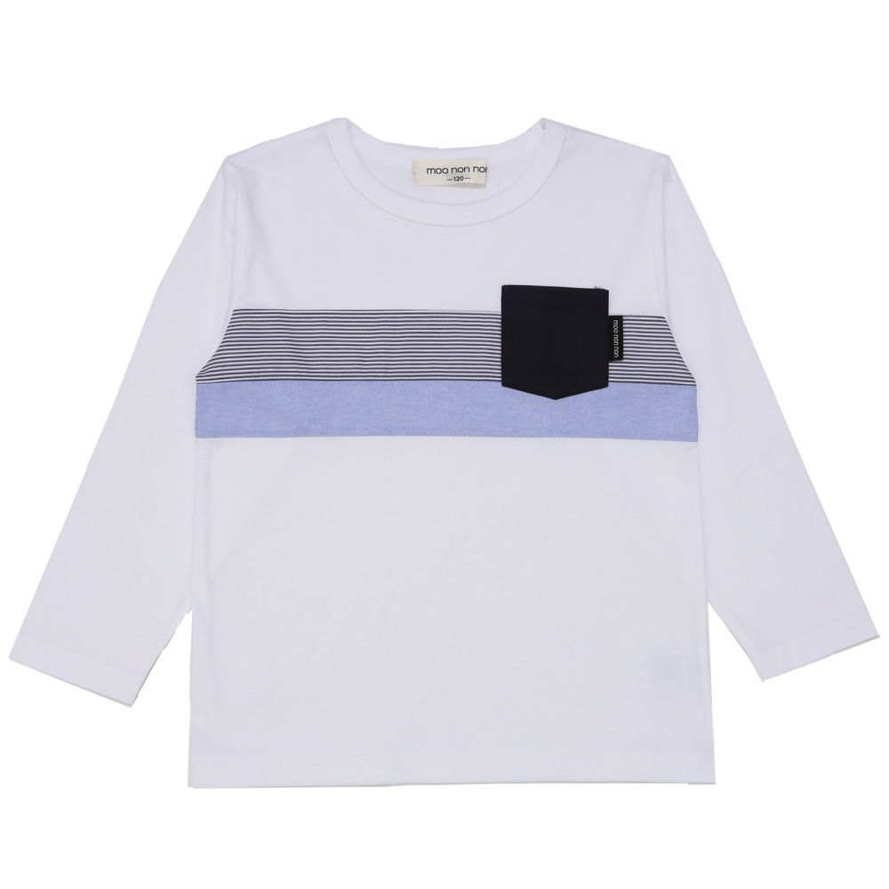 子供服 男の子 ポケット付き 異素材切替え 長袖 Tシャツ オフホワイト(11) 正面
