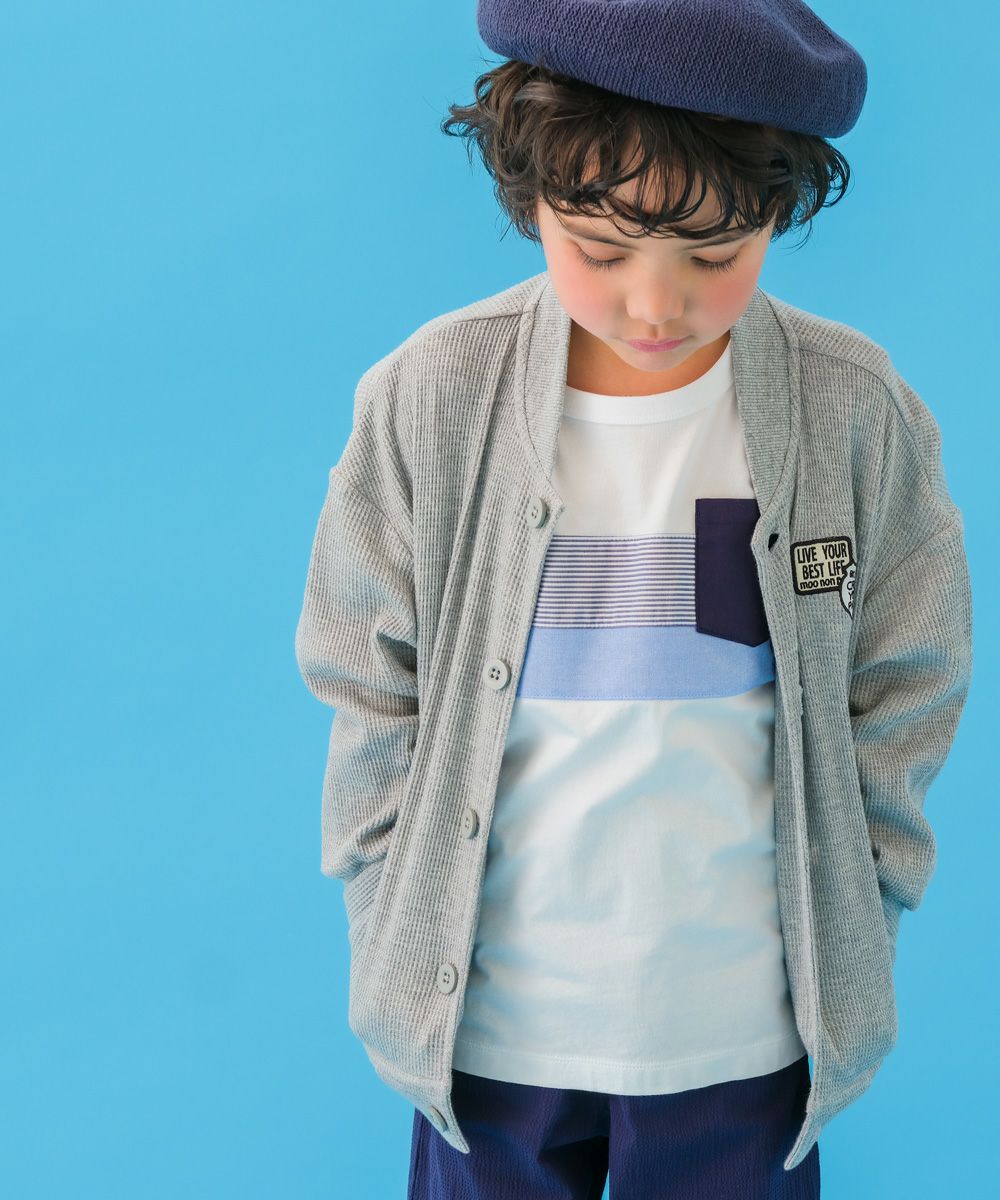 子供服 男の子 ポケット付き 異素材切替え 長袖 Tシャツ オフホワイト(11) モデル画像1