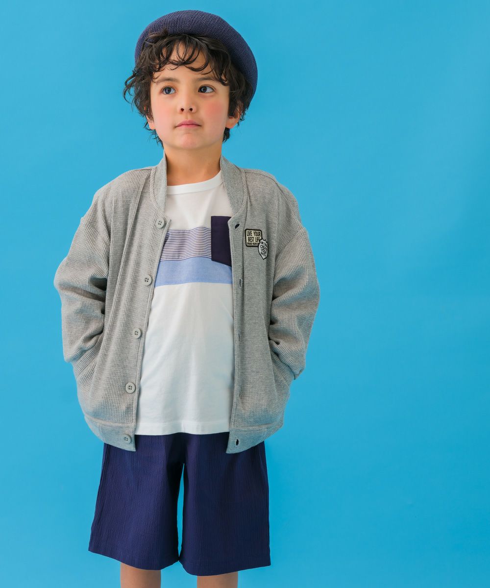 子供服 男の子 ポケット付き 異素材切替え 長袖 Tシャツ オフホワイト(11) モデル画像2