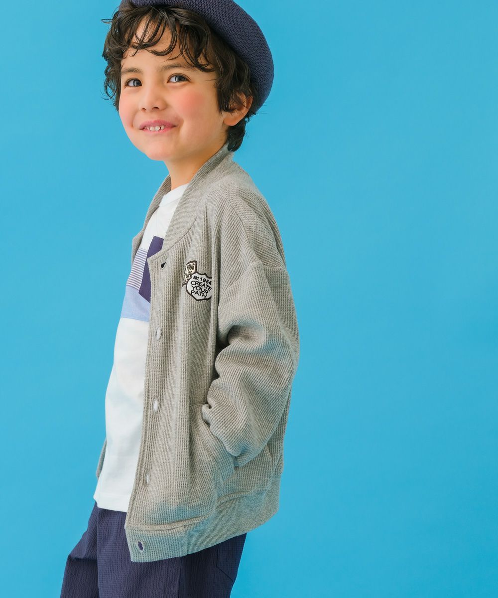 ベビー服 男の子 ワッフル生地カーディガン 杢ｸﾞﾚｰ(92) モデル画像全身