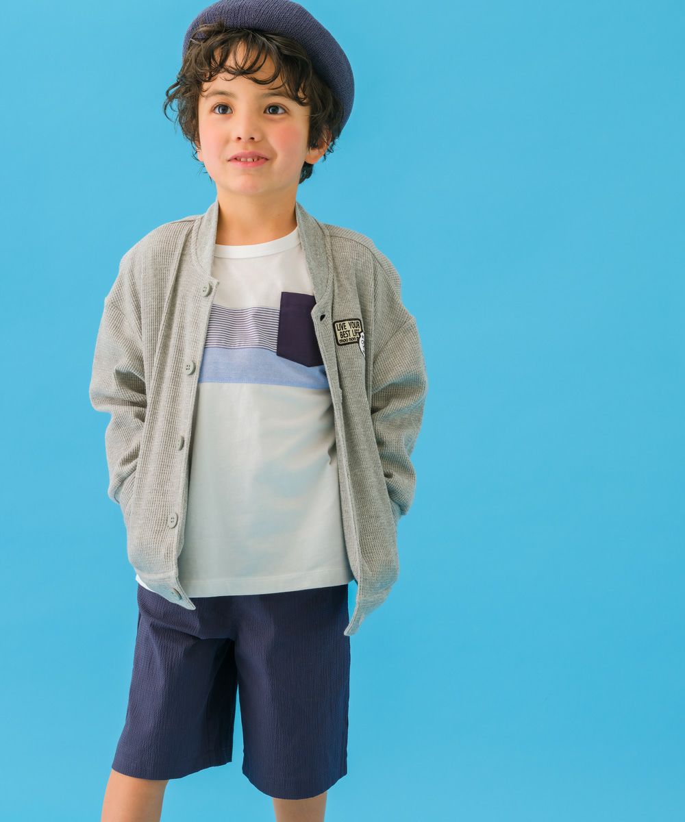 ベビー服 男の子 ワッフル生地カーディガン 杢ｸﾞﾚｰ(92) モデル画像2