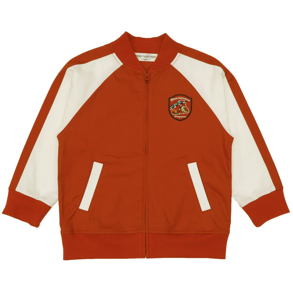 ベビー服 男の子 バイカラー 恐竜 乗り物 スカジャン風 ジャケット レッド(03) 正面