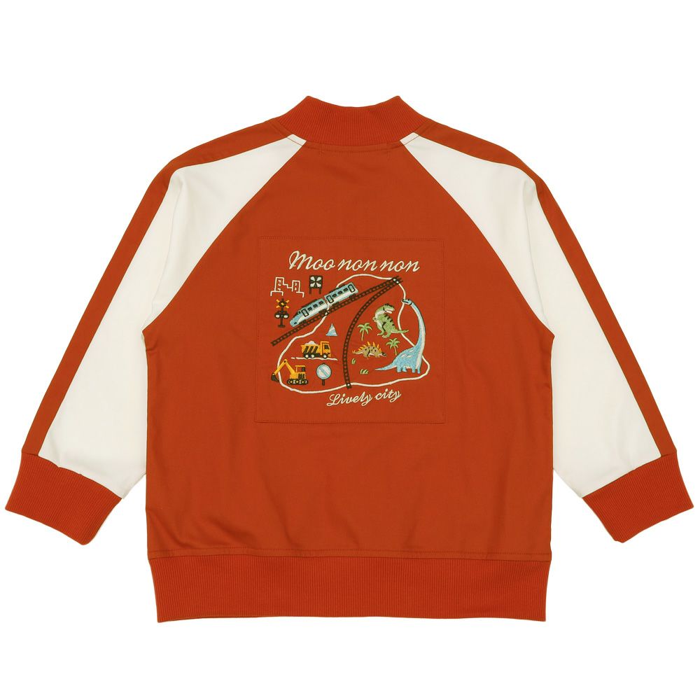 ベビー服 男の子 バイカラー 恐竜 乗り物 スカジャン風 ジャケット レッド(03) 背面