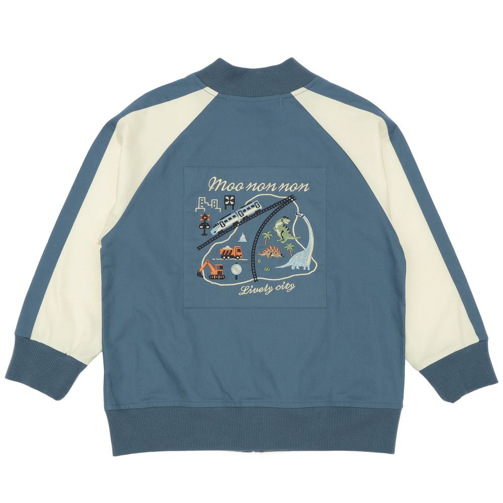 ベビー服 男の子 バイカラー 恐竜 乗り物 スカジャン風 ジャケット ブルー(61) 背面