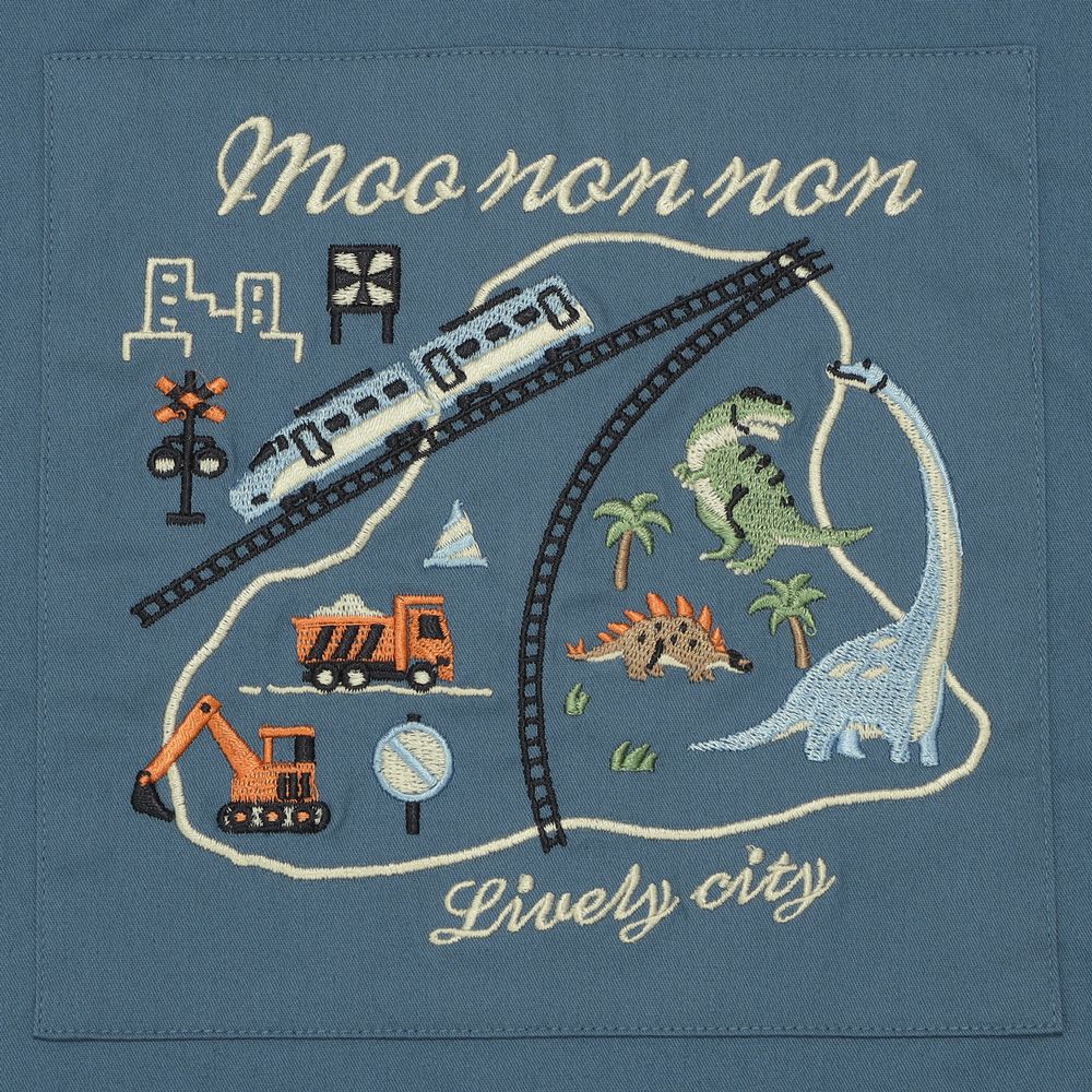 ベビー服 男の子 バイカラー 恐竜 乗り物 スカジャン風 ジャケット ブルー(61) デザインポイント1