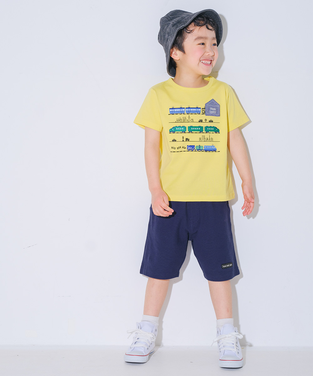 ベビー服 男の子 綿100％ 電車 ポケット 半袖 Tシャツ オフホワイト(11) 背面