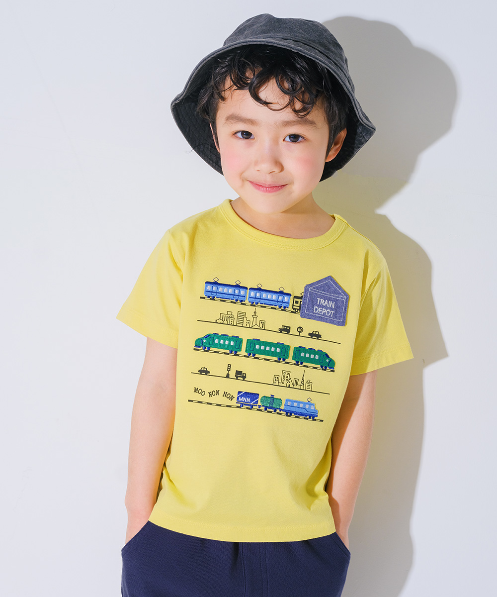 ベビー服 男の子 綿100％ 電車 ポケット 半袖 Tシャツ オフホワイト(11) デザインポイント1
