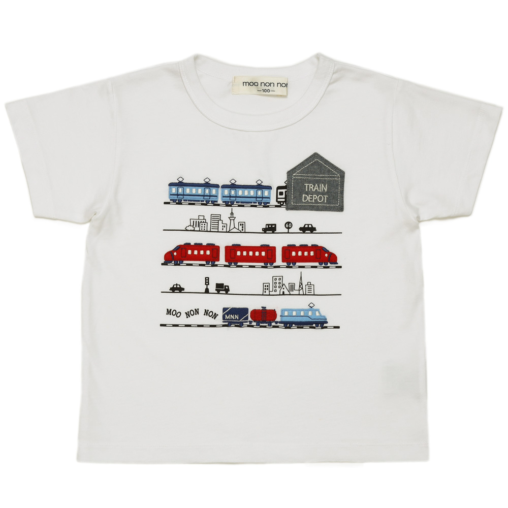 ベビー服 男の子 綿100％ 電車 ポケット 半袖 Tシャツ オフホワイト(11) モデル画像アップ