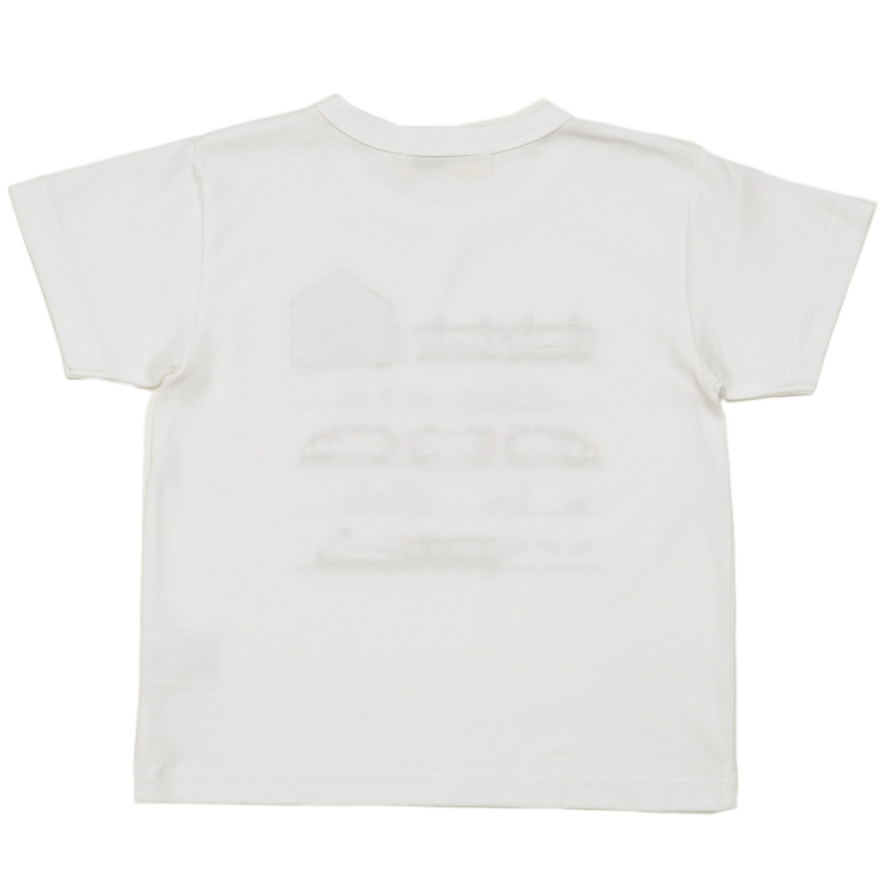 ベビー服 男の子 綿100％ 電車 ポケット 半袖 Tシャツ オフホワイト(11) モデル画像全身
