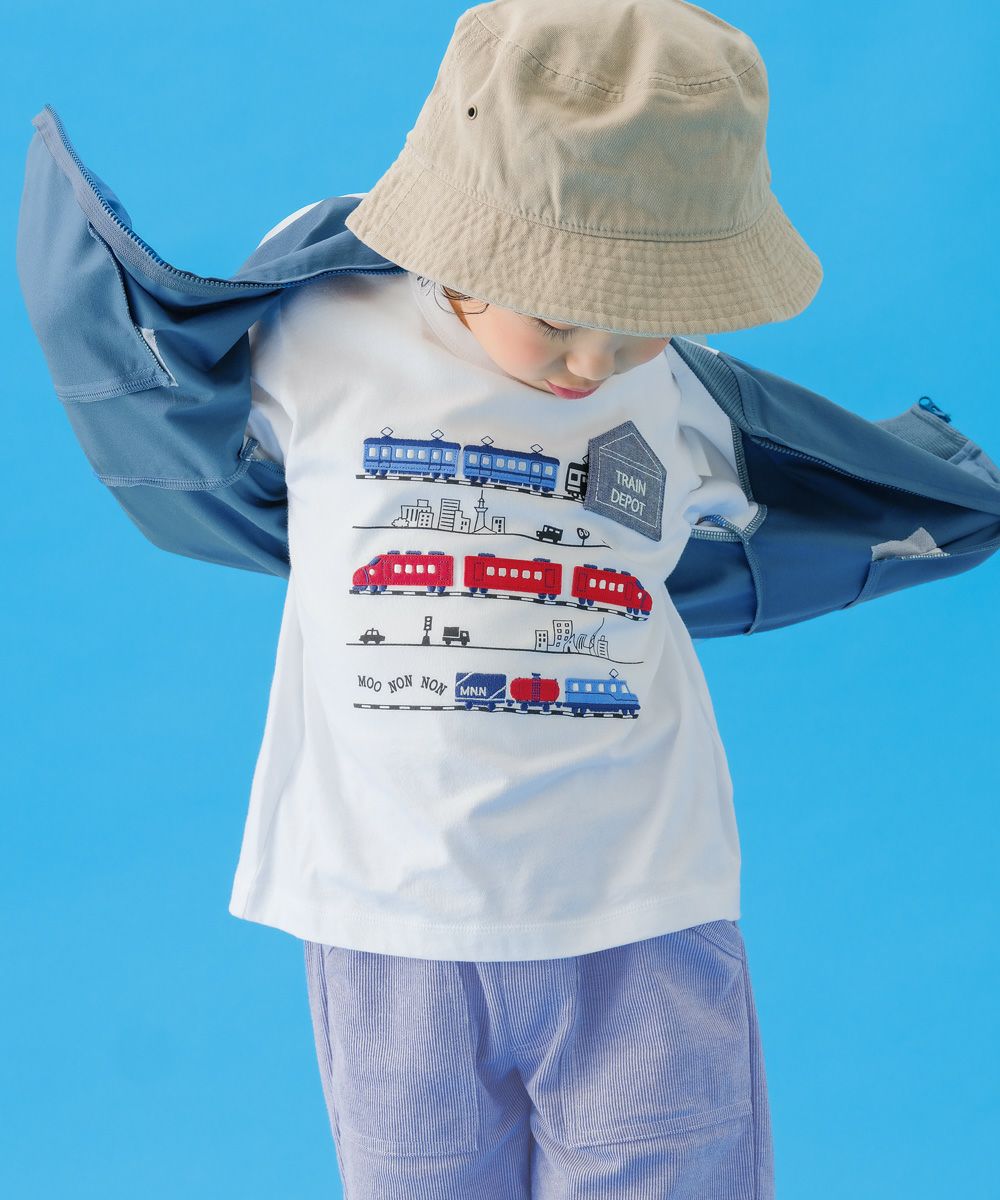 ベビー服 男の子 綿100％ 電車 ポケット 半袖 Tシャツ オフホワイト(11) モデル画像1