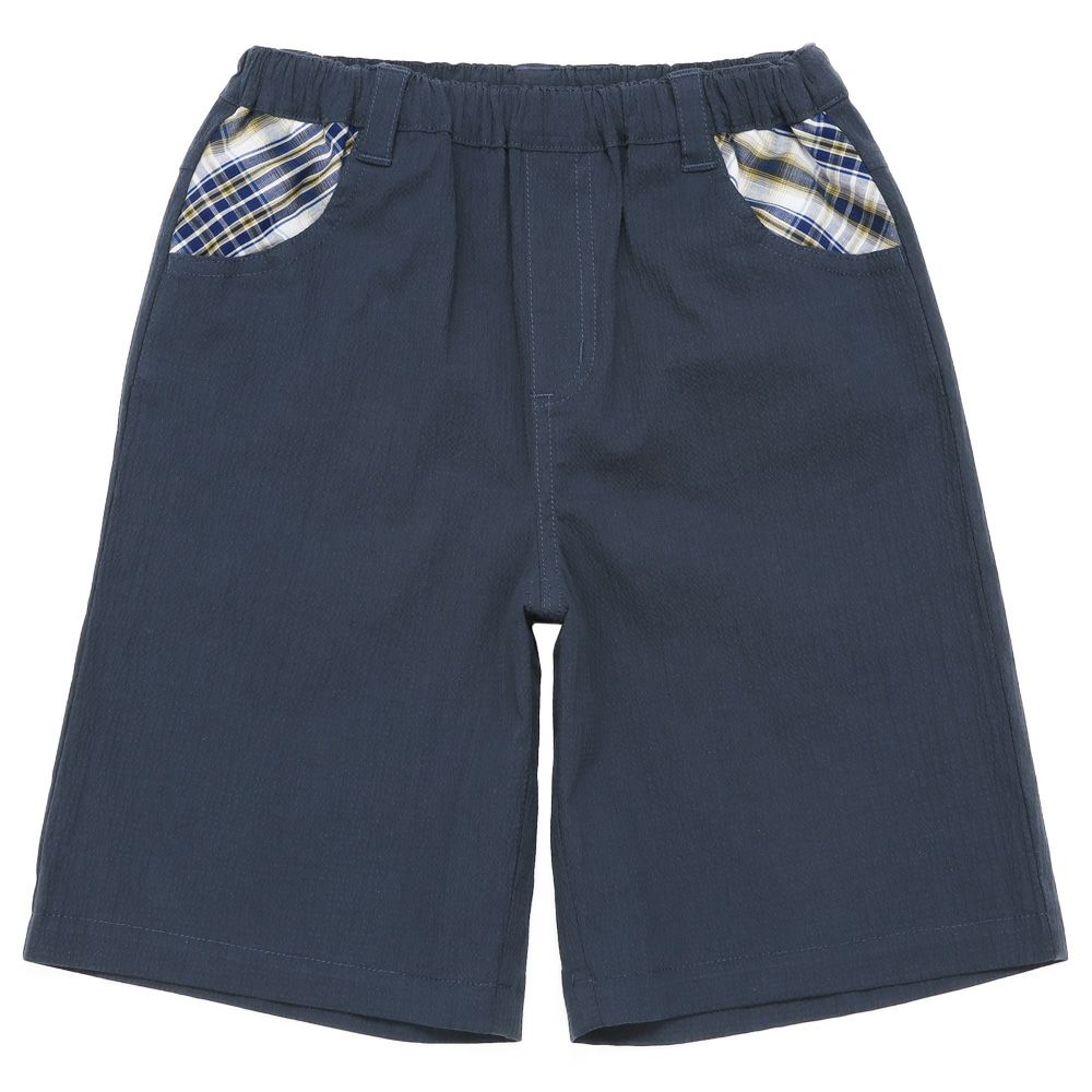 ベビー服 男の子 チェック柄 ポケット パンツ ネイビー(06) 正面