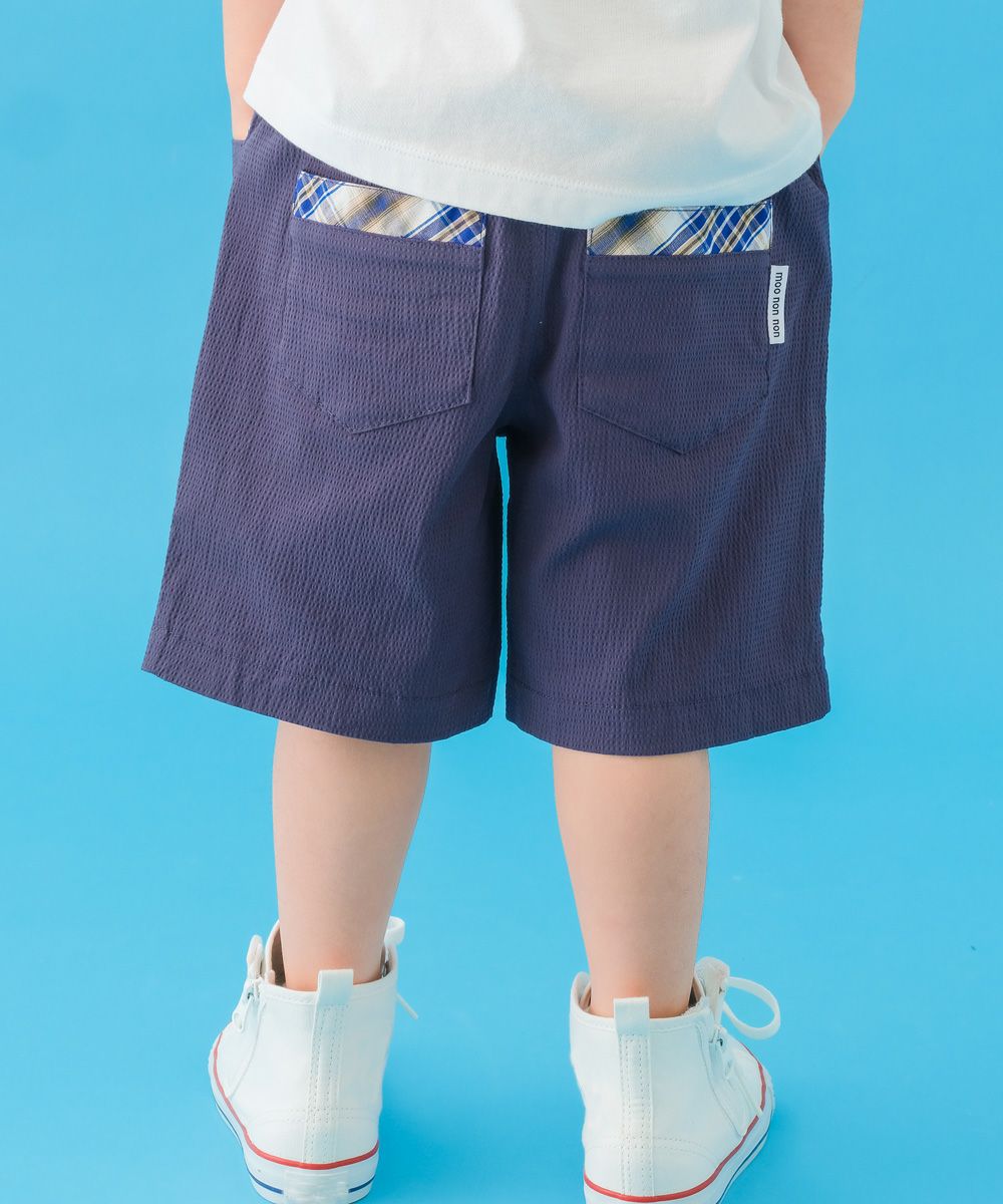 ベビー服 男の子 チェック柄 ポケット パンツ ネイビー(06) モデル画像全身